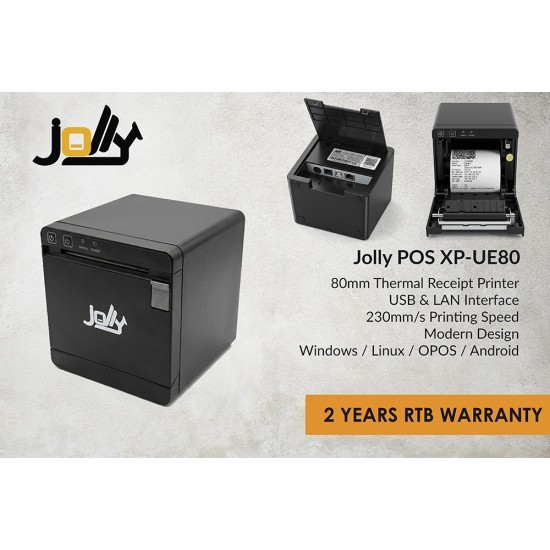JollyPOS XP-UE80 80mm Thermal Receipt Printer | USB + LAN | Auto Cutter | 230mm/s